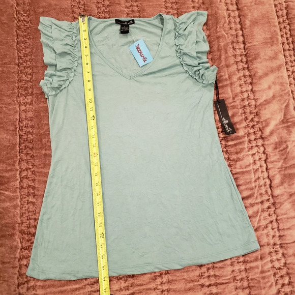 Flutter Sleeve V-neck Top Women Large Boho Summer green mint sage seafoam NEW - Picture 6 of 7